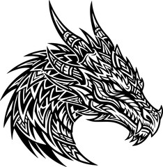 Obraz premium dragon head tribal tattoo design black vector silhouette logo 