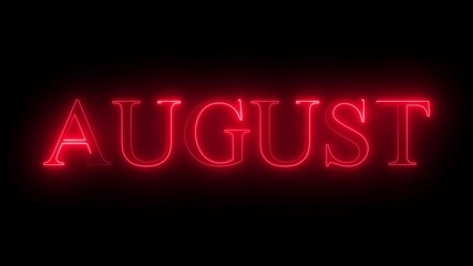 Glowing neon shine month name August text animation on black background. Glowing colorful neon text month of August. new modern digital neon shine Month name August text animation