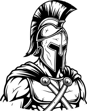 Spartan warrior soldier portrait helmet and armor emblem logo black silhouette vector
