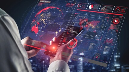 High-tech global network connection interface showing worldwide digital communication, data exchange, and internet connectivity. Global connection, data interaction, and worldwide communication. Thunk