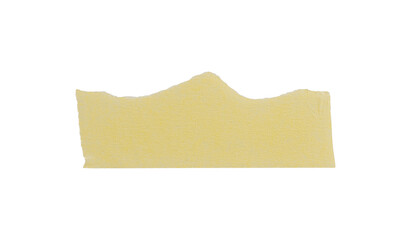 Yellow painter's tape isolated on white background, macro. Torn, crumpled, twisted strips of yellow...