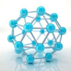 Abstract molecular structure with blue spheres and silver connecting rods
