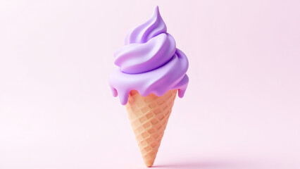 Purple Ice Cream Cone Isolated on Pink Background - Dessert Sweet Treat