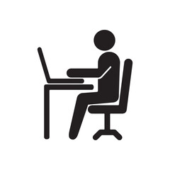 Man sitting at desk working on laptop silhouette illustration