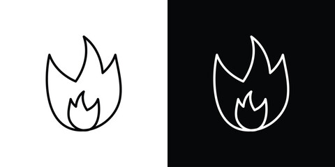 Flame icon logo vector designs. icon set in a black and white strokes