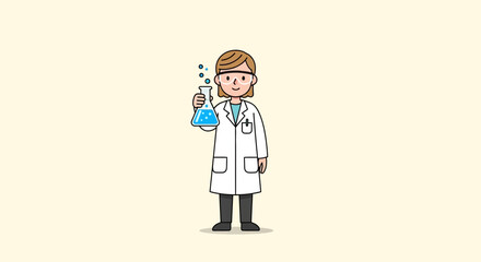 Female Scientist Cartoon with Beaker Vector Art

