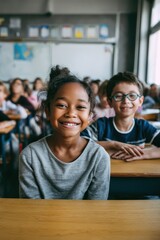 Happy children in classroom embracing learning and friendship for back to school season
