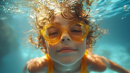 Playful underwater somersault of a joyful child
