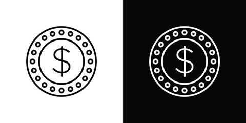 Coin icon logo vector designs. icon set in a black and white strokes