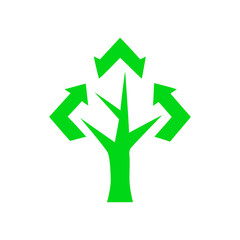 Recycle arrows forming a tree trunk shown in minimalist eco themed sustainability icon style