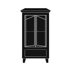 Minimalist glass cabinet in outline form shown in clean flat vector for furniture concept