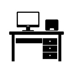 Office desk with monitor in minimalist silhouette style for clean modern workspace design