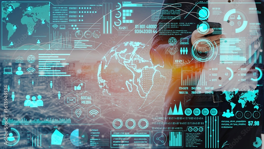 Poster data center monitoring dashboard visualize network performance, connection status, usage rate, and t