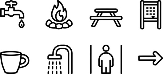 Campground icons for outdoor adventure and recreation planning