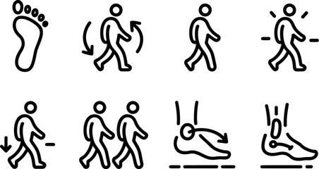 Naklejka premium Icon set illustrating walking, steps, and foot motion