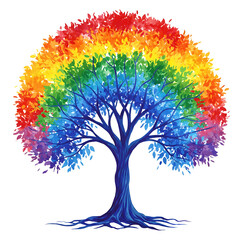 Vibrant rainbow tree of life isolated on transparent background