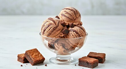 A brownie fudge ice cream with chunks of warm brownie pieces