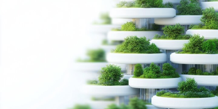 Engineer civil innovation Concept. Modern architecture with greenery integrated into stacked circular structures.