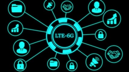 A LTE 6G concept button on a futuristic ,beautiful abstract wave technology background, A 6G concept button on a futuristic technology privacy concept. digital technology 4k video animation. - Powered by Adobe