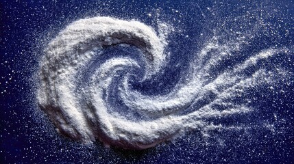 Flour swirl on dark blue background