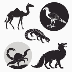 A Bundle Of Black Silhouette Jungle Animals In M