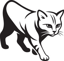 Black cat silhouette walking on white background animal
