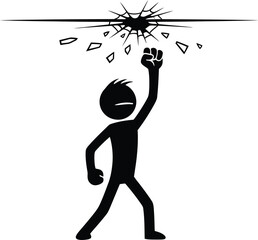 Stick figure breaking ceiling illustration vector image for freedom and success concept vector