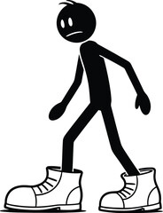 Stick figure wearing big shoes cartoon character animation design vector illustration vector