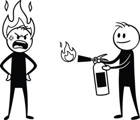 Fire safety stick figure illustration showing anger management and conflict resolution help vector