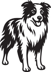 Black and white dog silhouette with fluffy fur vector