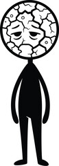 Illustration of sad stick figure with cracked head drawing for mental health concept vector