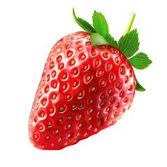 Single, vibrant red strawberry, glossy skin, tiny seeds, green leaves, stem (1)