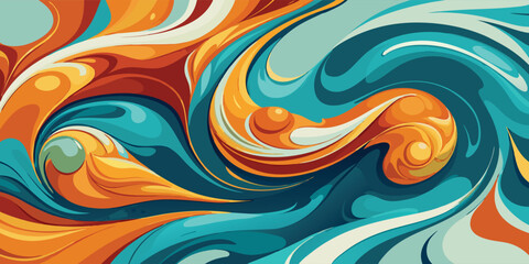 Obraz premium Abstract painting featuring vibrant orange, yellow, and blue colors blending together in a dynamic composition..eps