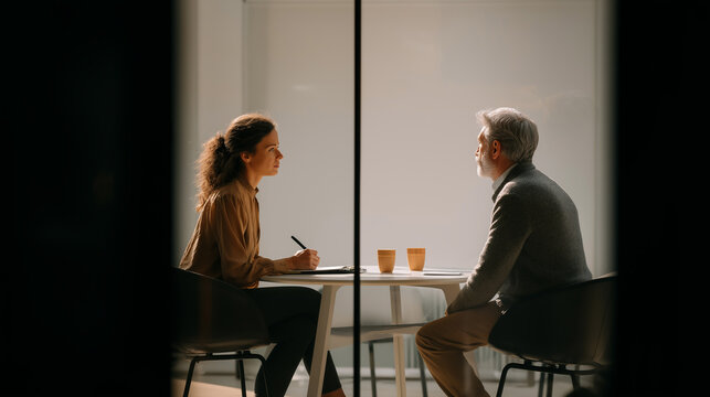 business meeting between colleagues in a private office