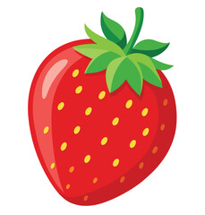 Obraz premium Vibrant illustration of a fresh ripe strawberry with green leaves and yellow seeds