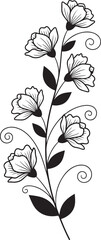 Stylized black and white floral vine illustration with wavy petals and swirling tendrils