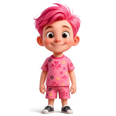 Smiling Child With Pink Hair, Wearing Pink Floral Outfit And Sneakers And Cheerful, Conveying Joy