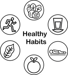 Healthy Lifestyle Icon Set: Vector Illustrations of Health and Wellness, Fitness, Nutrition, and Lifestyle symbols .