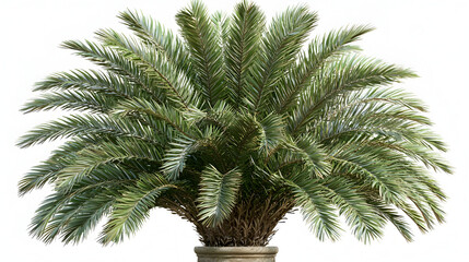 Palm tree in pot, lush green fronds.  Full, healthy, tropical look