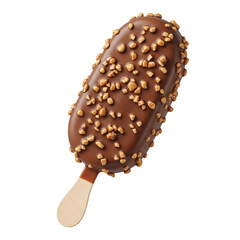 Chocolate ice cream bar with nuts isolated on a transparent background