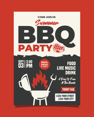 Black and Red Illustrative Summer BBQ Party Vertical Flyer Poster Invitation Template
