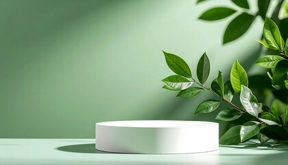 Empty white podium with fresh greenery