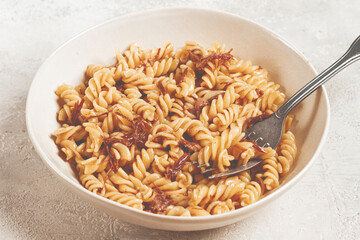 navy pasta, fusilli pasta with stew, homemade, no people,