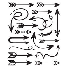 set of hand drawn arrows vector.