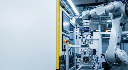 Industrial Robotic Arm Performing Assembly on Production Line