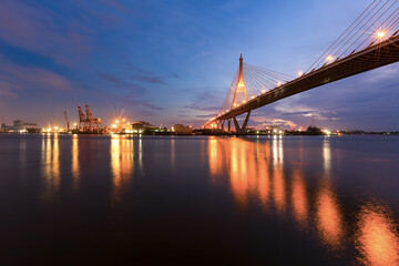 The Industrial Ring Road Bridge run into ship port and commercial cargo use for land and vessel transport industry business.