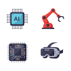 Artificial Intelligence Robotics Microchips and Virtual Reality Technology Icons