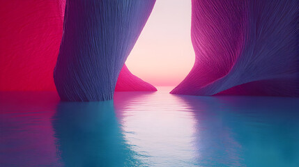 Vibrant, abstract cave formations, submerged in tranquil water, bathed in soft light.  Intricate, colorful, and smooth textures