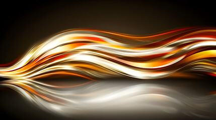 Abstract graphic design with dynamic, flowing, warm colors.  Intricate, glossy, wave patterns reflecting on a dark surface