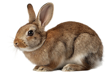 Obraz premium Cute brown rabbit standing on a transparent background, side view, photorealistic, high-resolution photography, insanely detailed